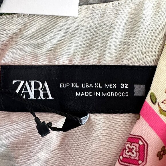 Zara Patchwork Print Scarf Pink Green Mini Deep V - Picture 8 of 16